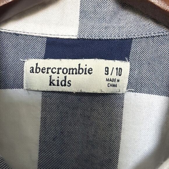 Abercrombie Boys Button Down Shirt Size 9/10 Blue White Plaid Cotton Long Sleeve - Picture 3 of 8